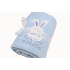 Baby Boy Personalised Embroidered Blanket Cute Alphabet Bunny Design